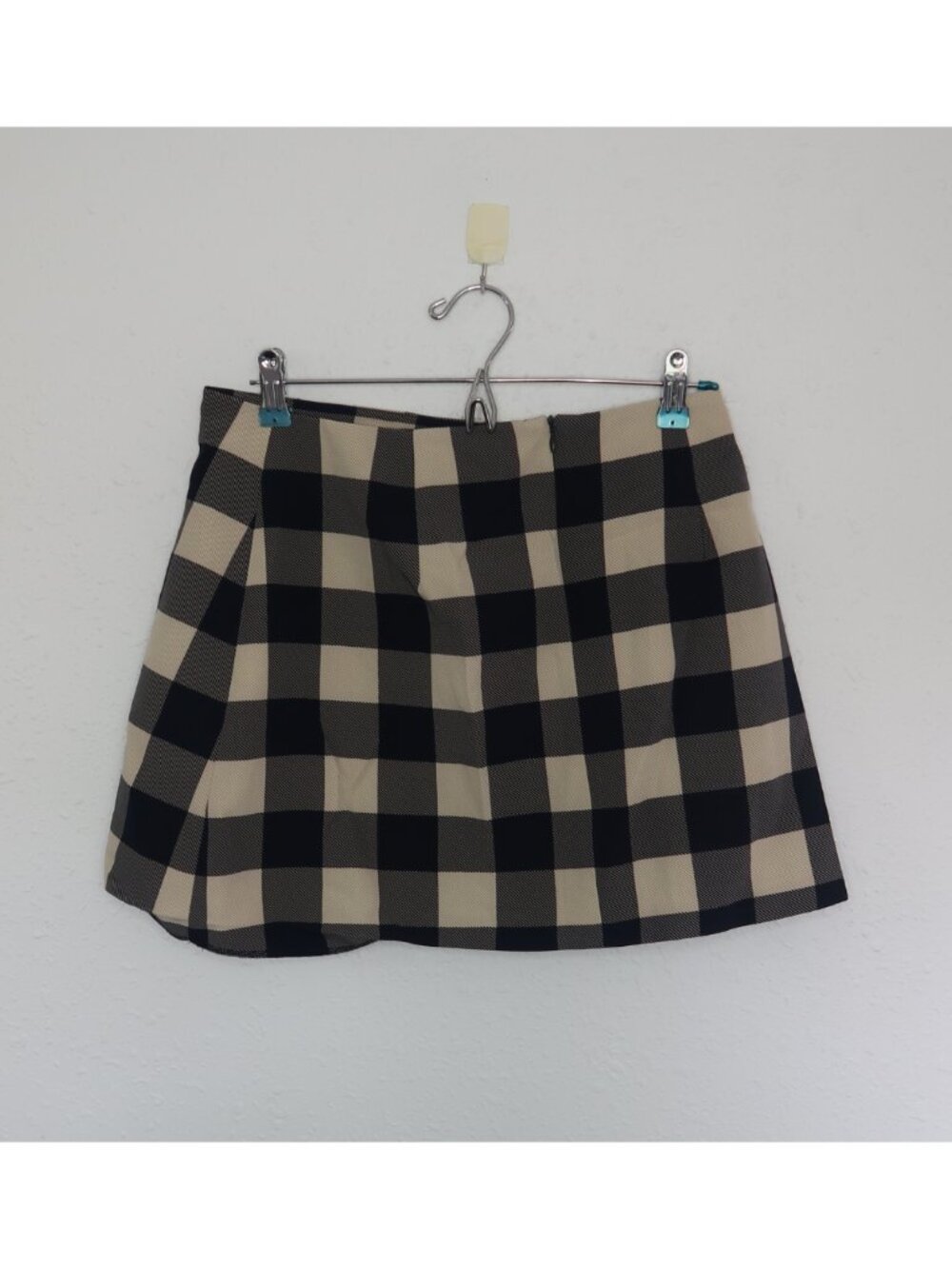 Zara Cream & Navy Gingham Checkered A-Line Mini Skirt